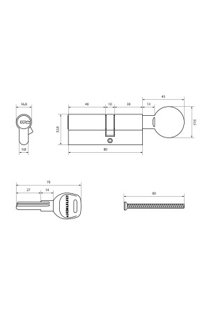 АЛЛЮР HD FG 80-5К BP[30Gx10x40](45x35G) латунь перф.кл/верт БЛИСТЕР Цилиндровый механизм (60,10)