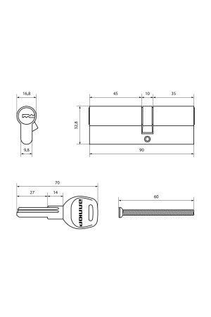 АЛЛЮР HD F 90-5К BP (40x50) латунь перф.кл Цилиндровый механизм (60,50,10)
