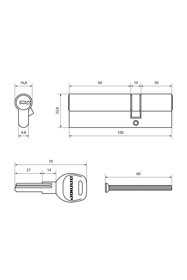АЛЛЮР HD F 100-5К CP[30x10x60] (35x65) хром перф.кл БЛИСТЕР Цилиндровый механизм (60,50,10)