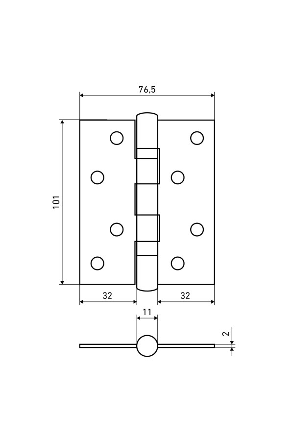 АЛЛЮР 2043 (101х76) 2BB-FHP BP 2 подш. латунь Петля дверная 2 шт (50,10)