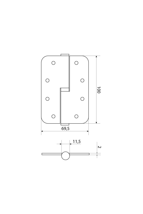 СТАНДАРТ 100х70х2,5 1BB-L (R14) BL матовый черный левая Петля дверная 1 шт (100,20)