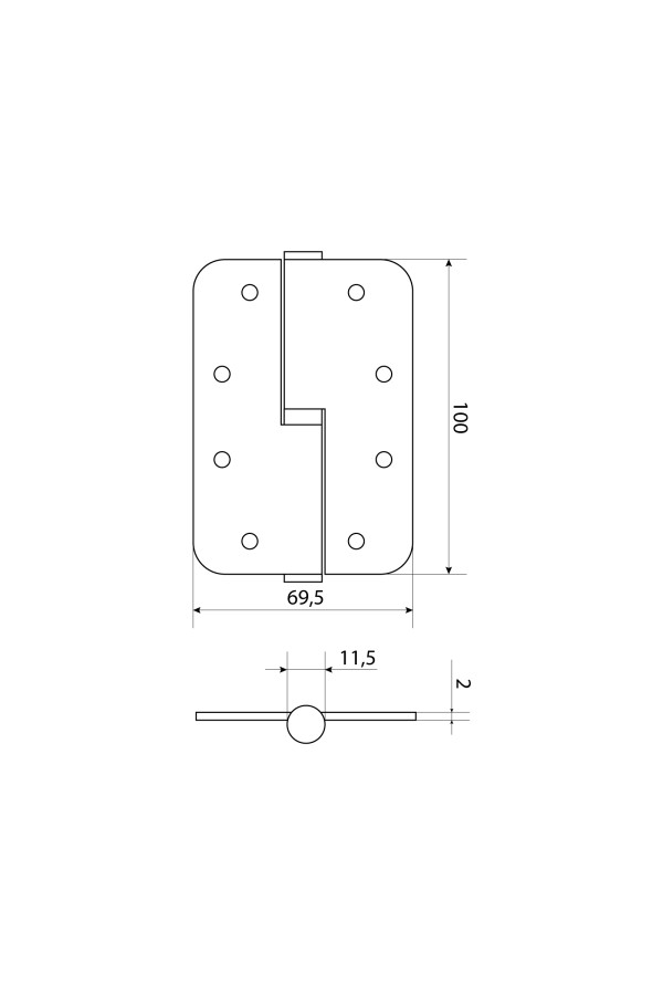 СТАНДАРТ 100х70х2,5 1BB-R (R14) BL матовый черный правая Петля дверная 1 шт (100,20)