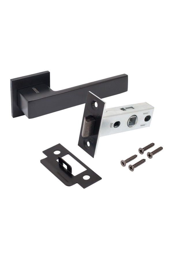 АЛЛЮР АРТ  "РИНГО" BL+L45-8 BL (83150/S45) матовый черный Комплект ручка и защелка (20)