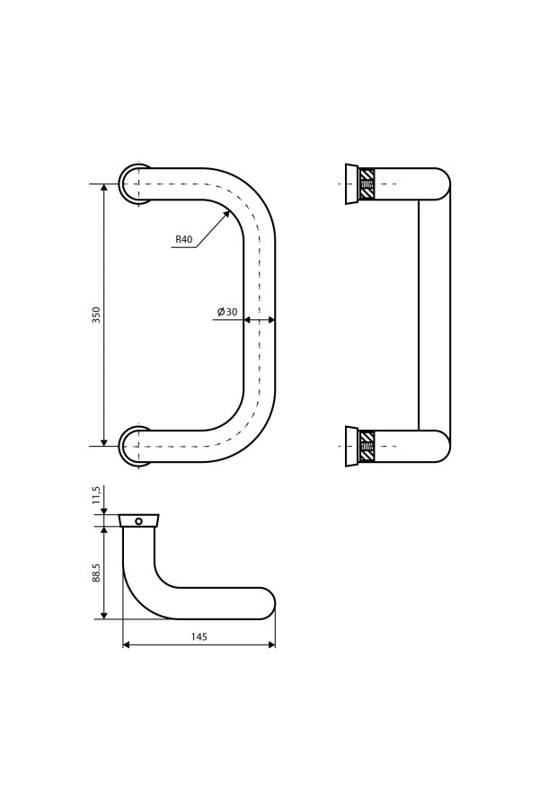 ЛДМ FURAL 350 мм корич. (алюм.) Ручка-скоба (01.350.30 RAL 8024) (10)