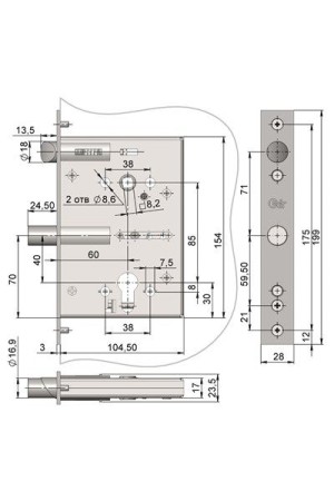 Крит ЗВ-7РМПТ противопожар. б/о, м/о 85мм , арт.04641 Замок врезной тяж.(10)