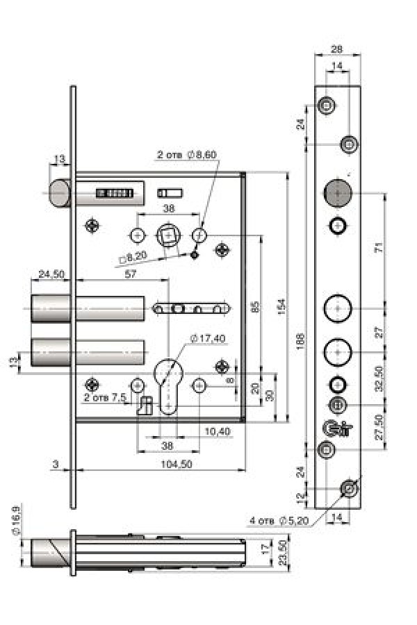 Крит ЗВ-7РМП-004-ИБ-Хп Искробезопасный  б/о, м/о 85мм , арт.03098 Замок врезной тяж.(10)