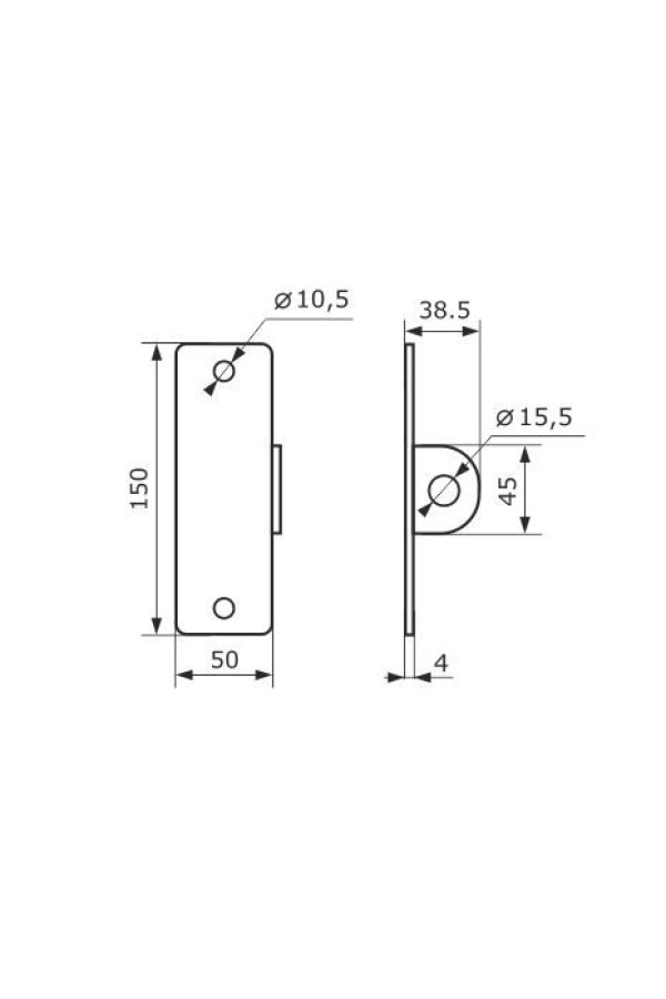 Домарт Проушина гаражная 50*150 (толщ.4мм) хром d 15мм (10)