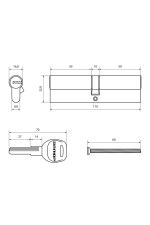 АЛЛЮР HD F 110-5К CP (55x55) хром перф.кл БЛИСТЕР Цилиндровый механизм (60,50,10)
