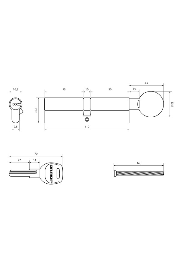 АЛЛЮР HD FG 110-5К CP (55x55G) хром перф.кл БЛИСТЕР Цилиндровый механизм (60,50,10)