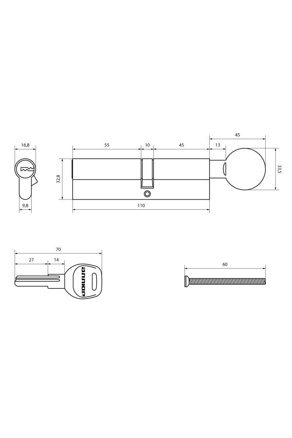 АЛЛЮР HD FG 110-5К CP[45Gх10х55](60x50G) хром перф.кл БЛИСТЕР Цилиндровый механизм (60,50,10)
