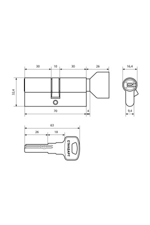 Стандарт Z.F.70В-5K (30x10x30B) SN 5кл перф.ключ/верт. Цилиндровый механизм (96,12)