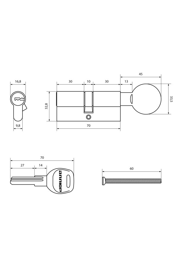 АЛЛЮР HD FG 70-5К WHITE белый перф.кл/верт Цилиндровый механизм (50,10)