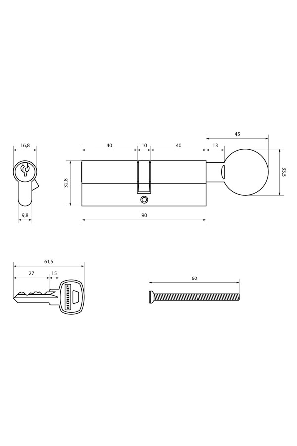 АЛЛЮР A.G 90-6К CP хром вертушка Цилиндровый механизм (50,10)