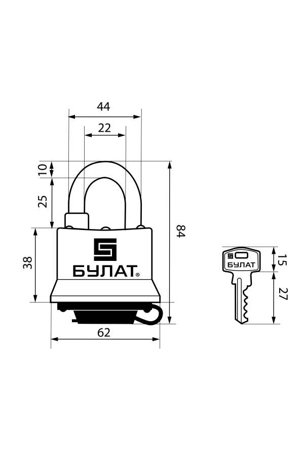 БУЛАТ ВС 0350/0350-01 ПОД ОДИН КЛЮЧ компл.- 2шт 5кл. d=10мм Замок навесной (24,6)