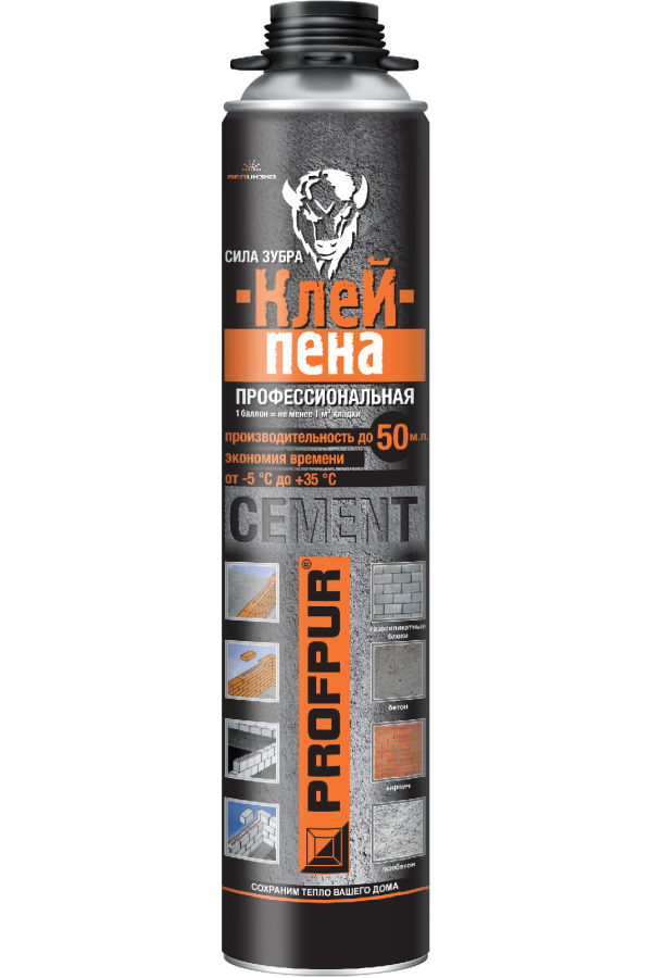 Клей-пена PROFPUR CEMENT 850 мл арт.01-02-23 (12)