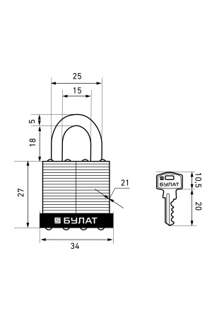 БУЛАТ ВС 0130 стальной 5кл. d=5мм Замок навесной (48,6)