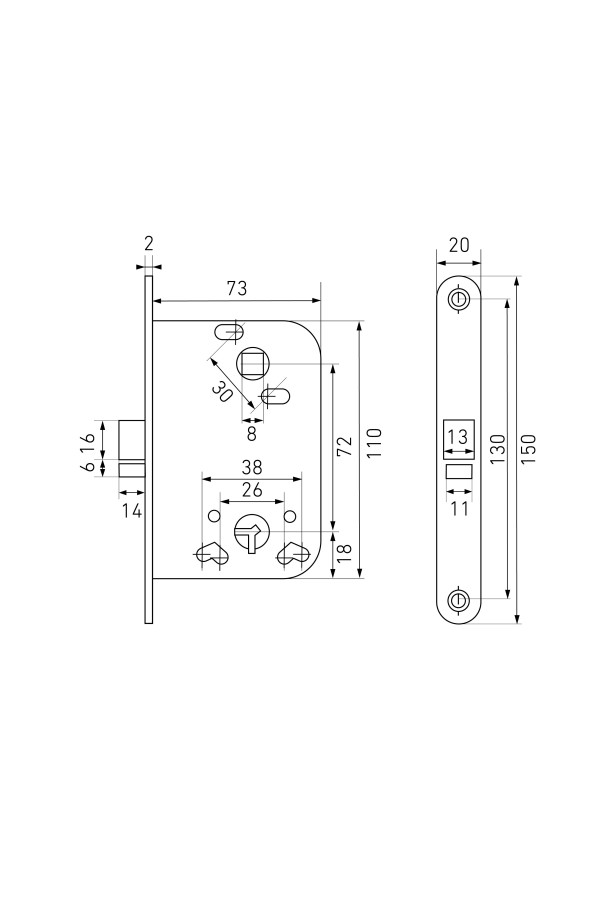 АЛЛЮР 2014 ZP хром для финских дверей с фиксатором б/о Защёлка  (50,10)