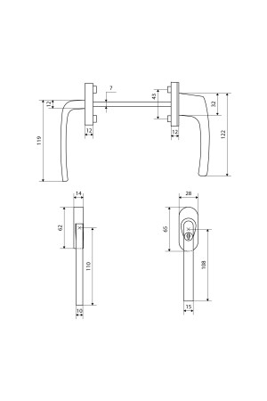Ручка балконная с кл.+ кнопка тем.короч. двухстор.узкая/обычная, алюм. BHS 02 (01) 8019 (40,10)