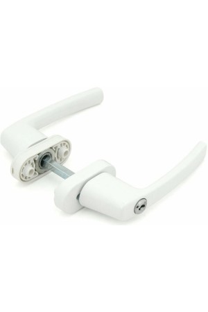 Ручка балконная с кл.+кнопка белая двухстор. симетричная алюмин. Omega BHS 05 9016 белая (30)