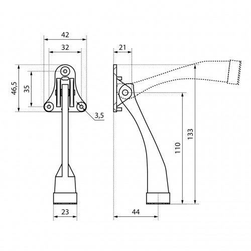 Фиксатор дверной АЛЛЮР КН-130 РУ (козья ножка) Винно-красный (RAL3005) (100,25)