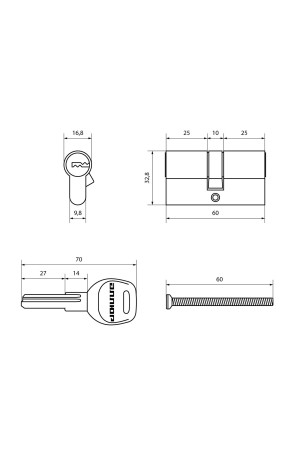 АЛЛЮР HD F 60-5К BP (30x30) латунь перф.кл Цилиндровый механизм (50,10)