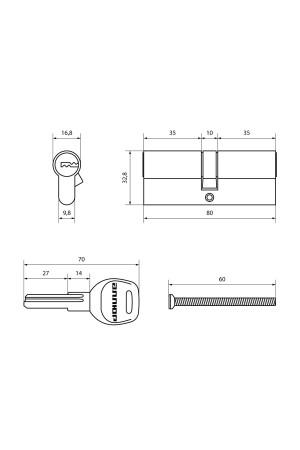 АЛЛЮР HD F 80-5К BP (40x40) латунь перф.кл Цилиндровый механизм (50,10)