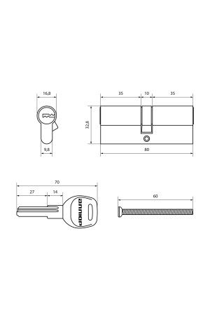 АЛЛЮР HD F 80-5К CP (40x40) хром перф.кл Цилиндровый механизм (50,10)