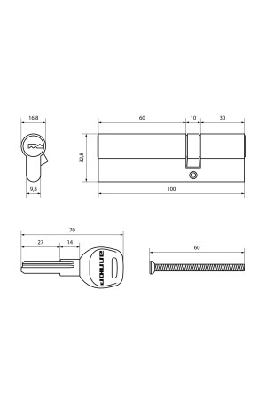 АЛЛЮР HD F 100-5К CP (35x65) хром перф.кл Цилиндровый механизм (50,10)