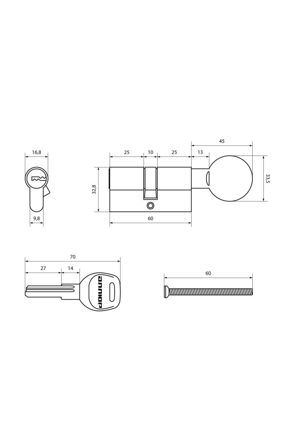 АЛЛЮР HD FG 60-5К CP (30х30G) хром перф.кл/верт Цилиндровый механизм (50,10)