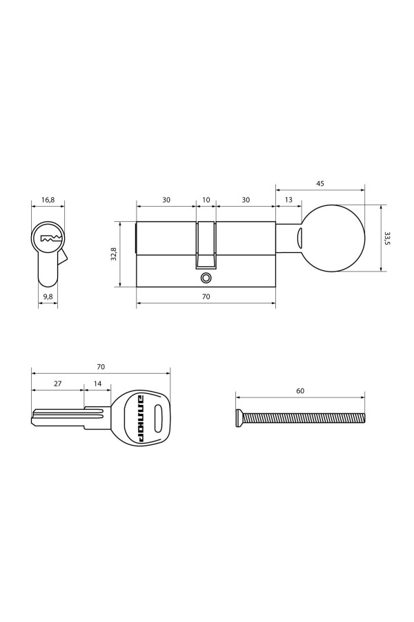 АЛЛЮР HD FG 70-5К CP (35x35G) хром перф.кл/верт Цилиндровый механизм (50,10)