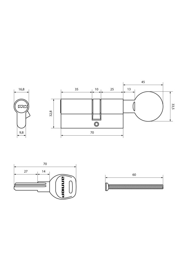 АЛЛЮР HD FG 70-5К CP (40х30G) хром перф.кл/верт Цилиндровый механизм (50,10)