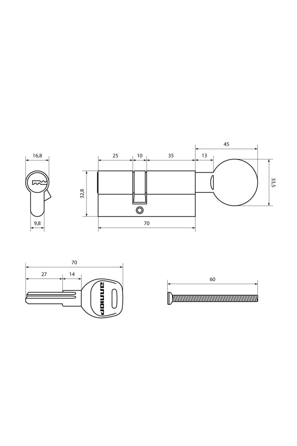 АЛЛЮР HD FG 70-5К CP (30x40G) хром перф.кл/верт Цилиндровый механизм (50,10)