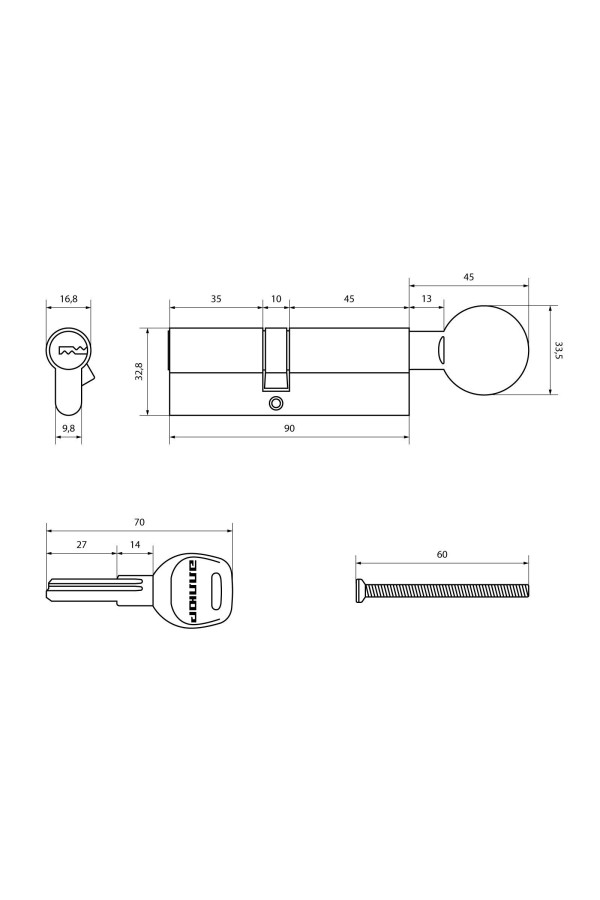 АЛЛЮР HD FG 90-5К CP (40x50G) хром перф.кл/верт Цилиндровый механизм (50,10)