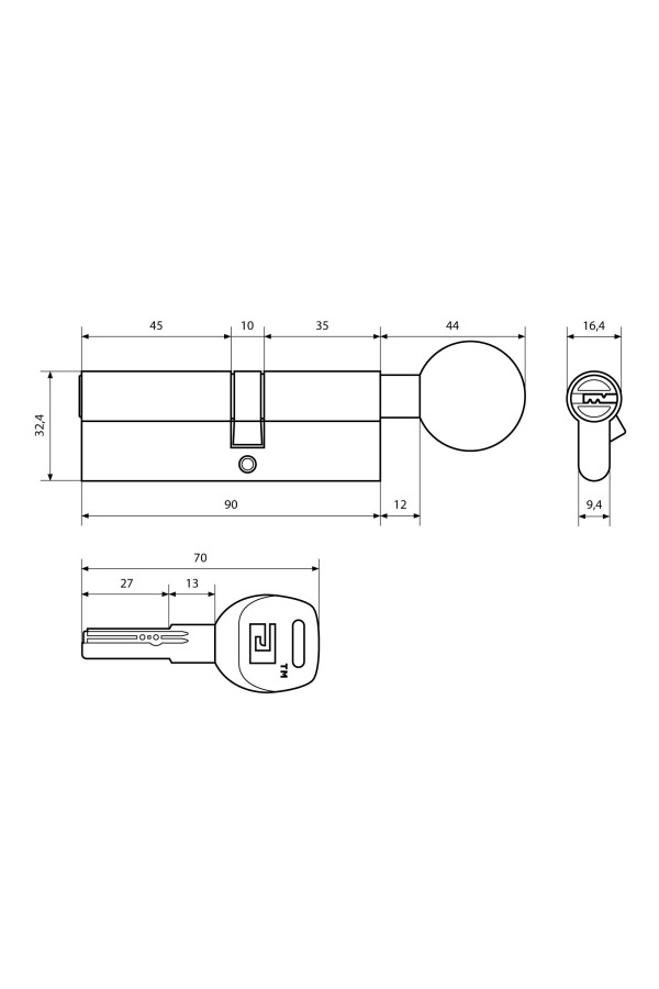АЛЛЮР HD FG 90-5К CP (40Gx50) хром перф.кл/верт Цилиндровый механизм (50,10)