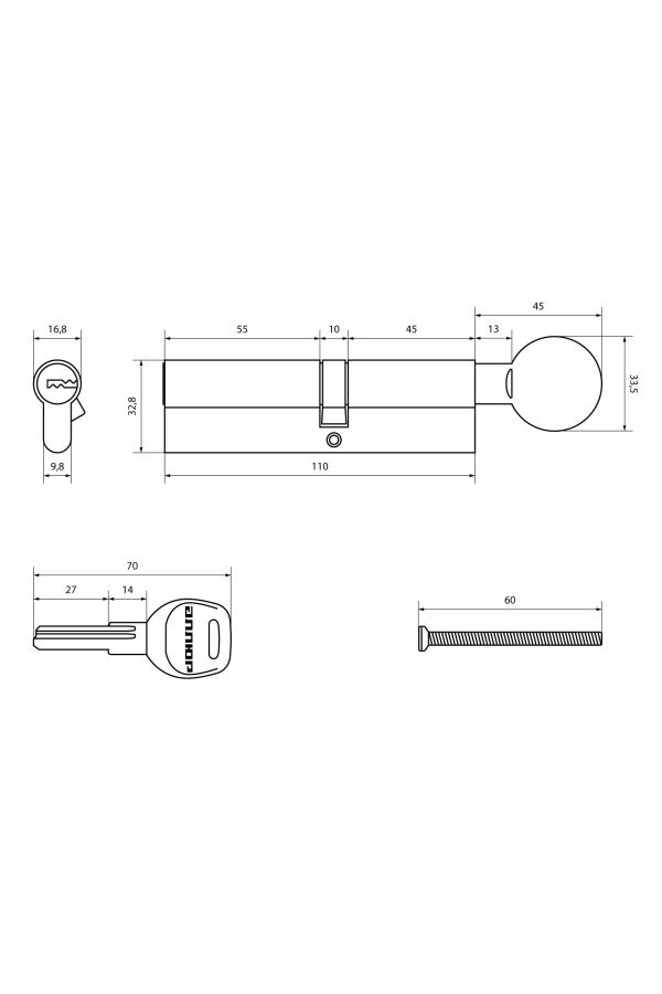 АЛЛЮР HD FG 110-5К CP (60x50G) хром перф.кл Цилиндровый механизм (50,10)