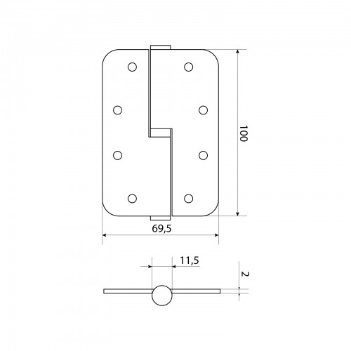 СТАНДАРТ 100х70х2,5 1BB-R (R14) BL матовый черный правая Петля дверная 1 шт (100,20)