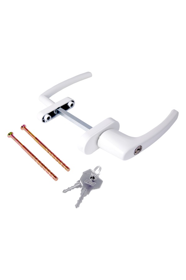 Ручка балконная с кл. белая двухстор.узкая/обычная, алюмин. NOVOLINE OPTIMA  9016 белая (40) (30)