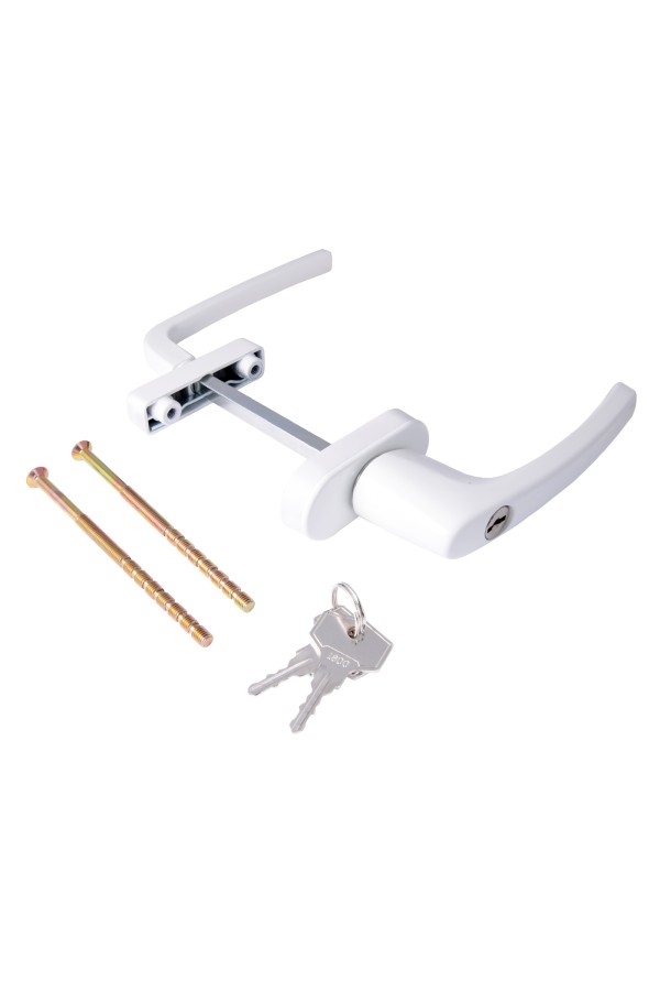 Ручка балконная с кл.+ кнопка белая двухстор.узкая/обычная, алюмин. NOVOLINE OPTIMA  9016 белая (40)