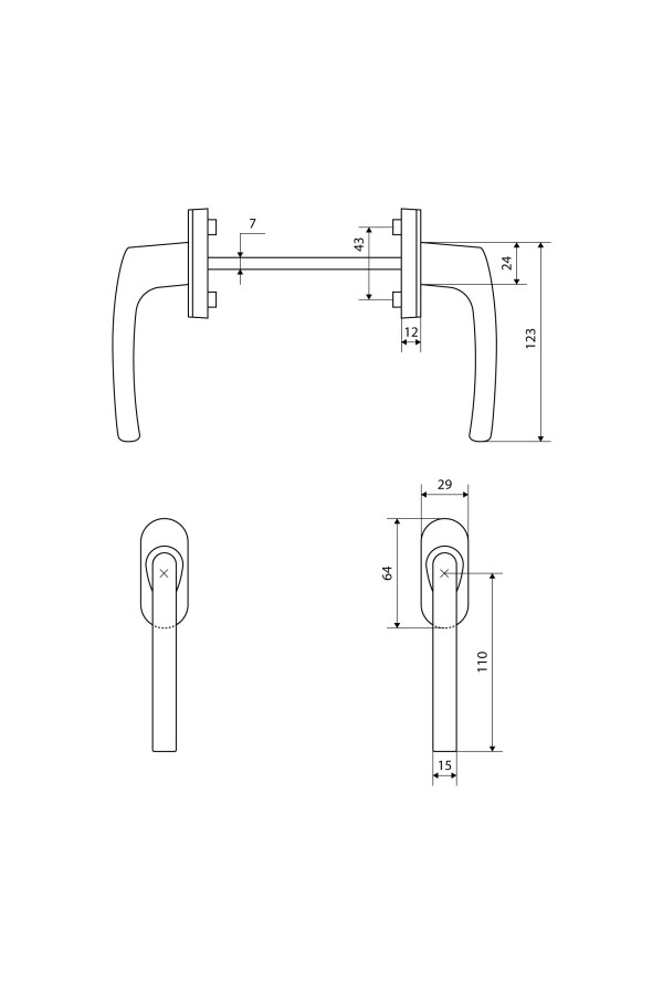 Ручка балконная белая симметричная (двухстор.) FORWIN BHS 04 RAL 9016 Комплект ручек (40)