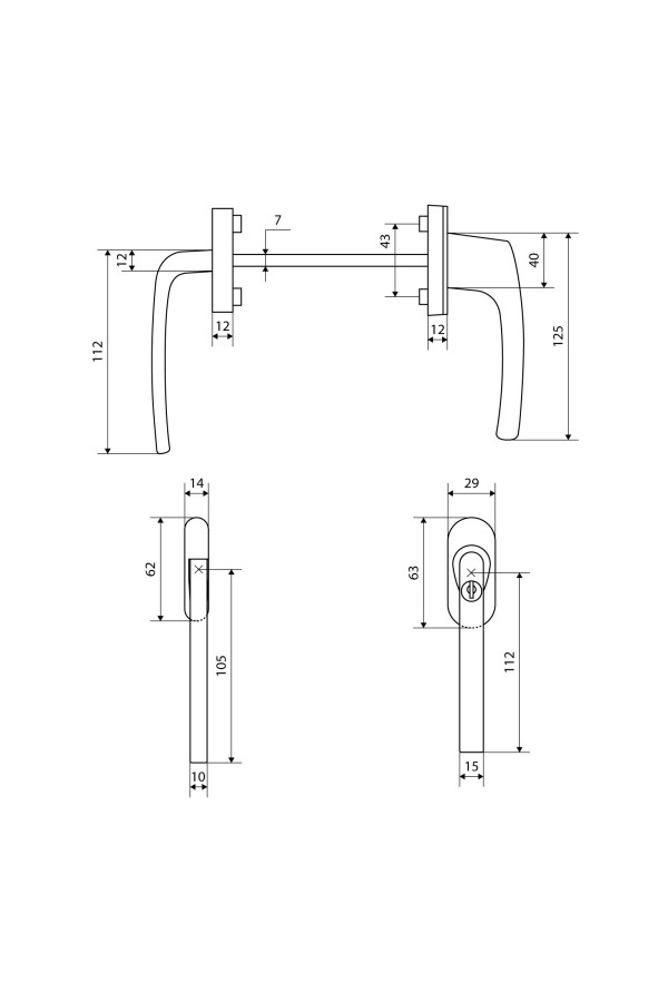 Ручка балконная с кл.тем.корич. асимметр.FORWIN BHS 02 RAL 8019 Комплект ручек (40)