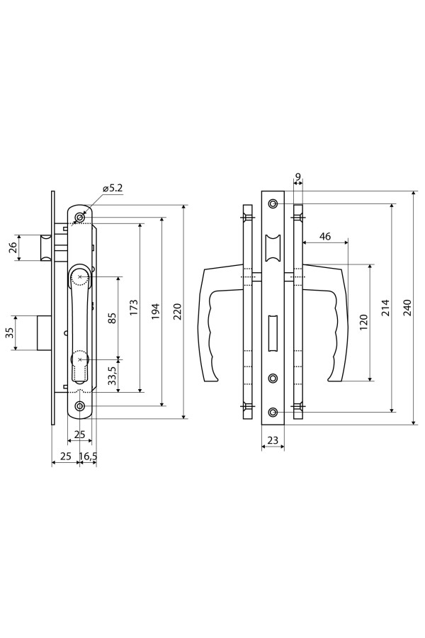 БУЛАТ ЗВ4-1.25.01.7016 антрацит БЕЗ МЦ Замок для КАЛИТКИ врезной с ручкой