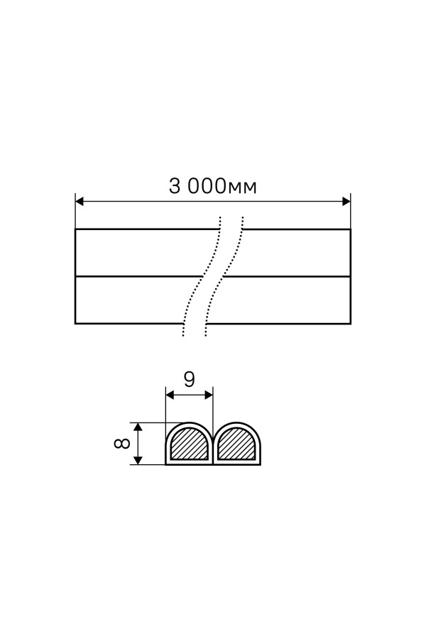 Уплотнитель СТАНДАРТ D 9*8 ПАКЕТ 6 м. (3+3) черный (50)