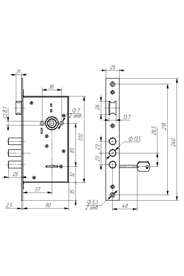 Д-град Зенит ЗВ9-6  сувальдный,  ЗЩ б/о  м/о 85 Замок врезной б/руч (12)