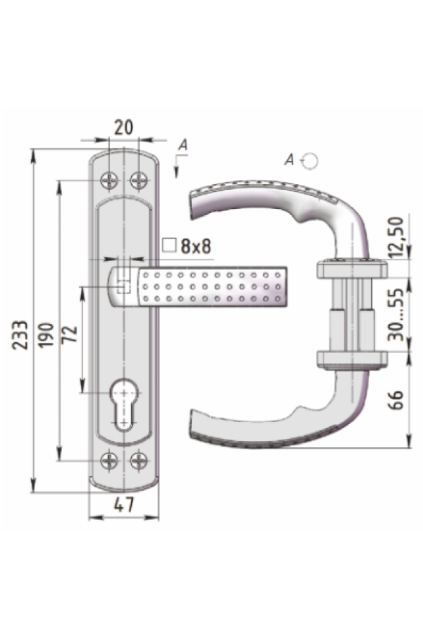 Крит Р85-4490У 8*8мм Лб/Лш д/противопожар. золото арт.03645 Комплект ручек на планке (20)