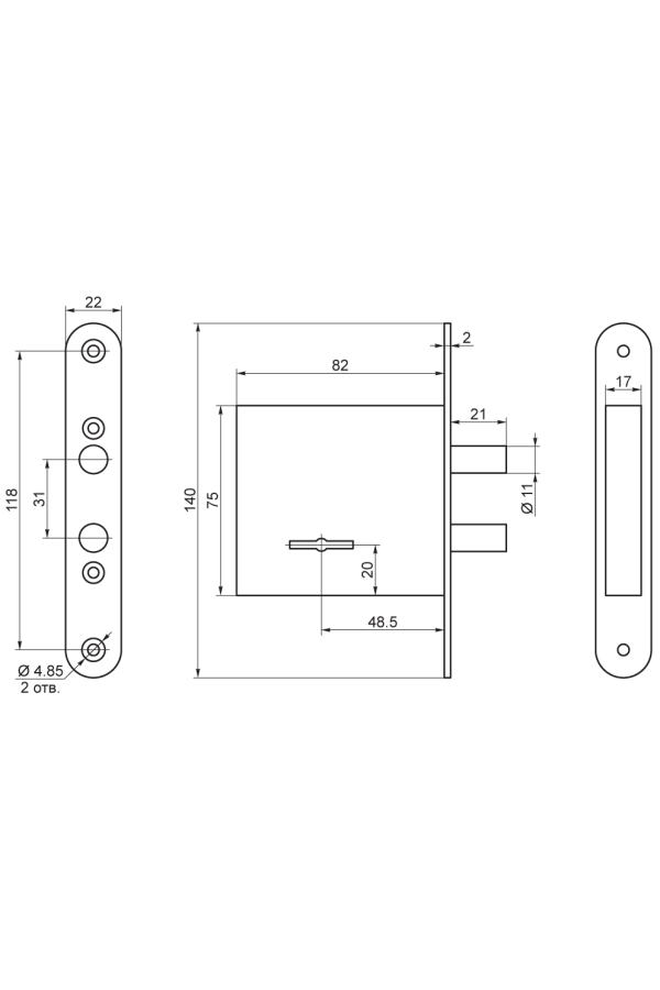 Рязань ЗВ 8-4С/13 САМ-МИНИ 2ригеля 76610 Замок врезной б/руч (30)