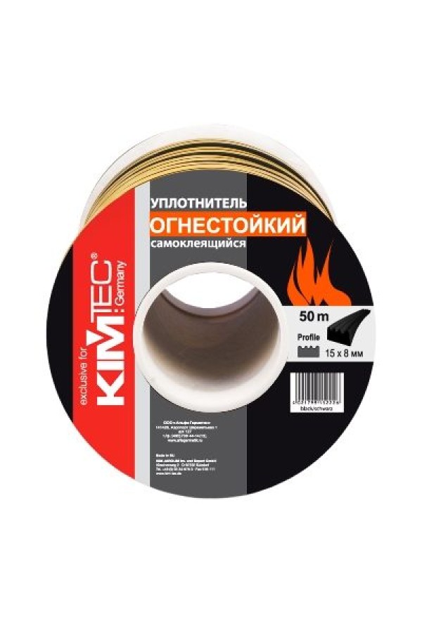 Уплотнитель KimTec 15*8 мм самоклеящийся огнестойкий 50м черный 04-14-62 (6)