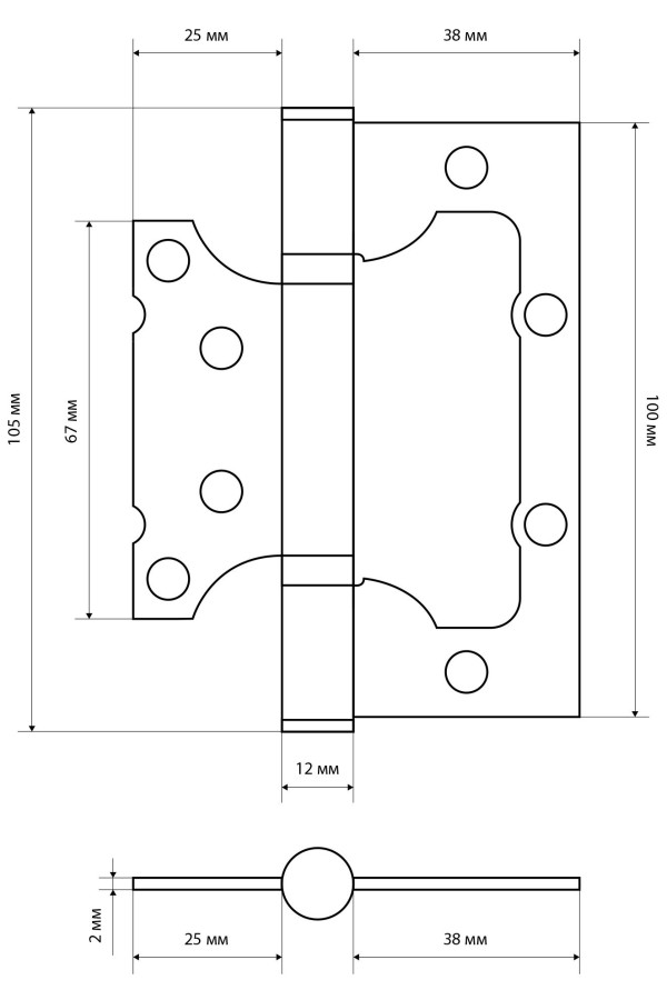 СТАНДАРТ 100х75х2,5мм 2BB BP латунь Петля накладная без врезки 1 шт (100,20)
