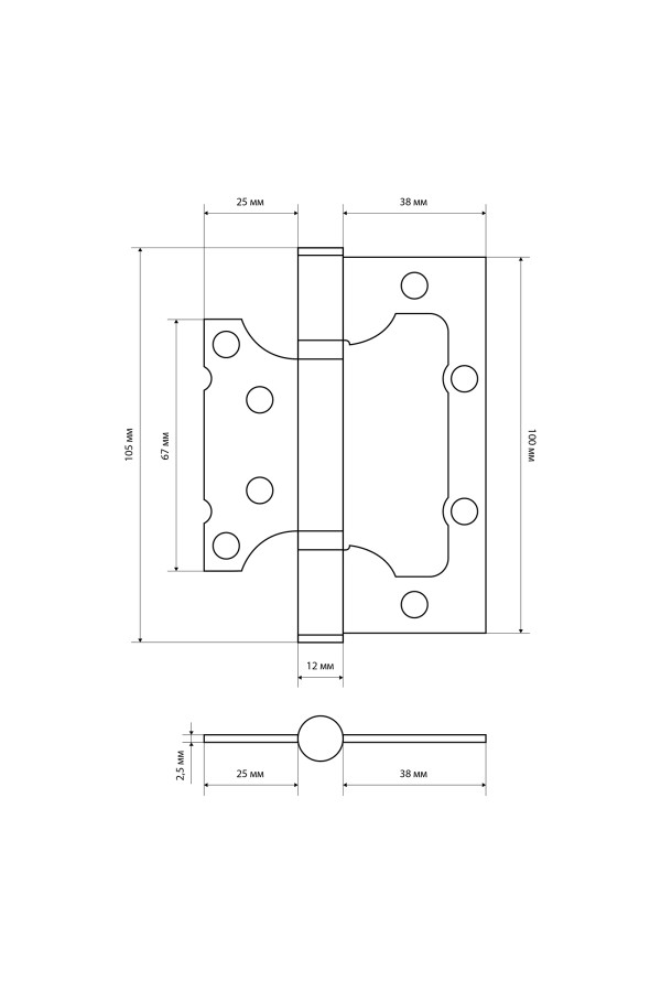СТАНДАРТ 100х75х2,5мм 2BB SBP мат.латунь Петля накладная без врезки 1 шт (100,20)