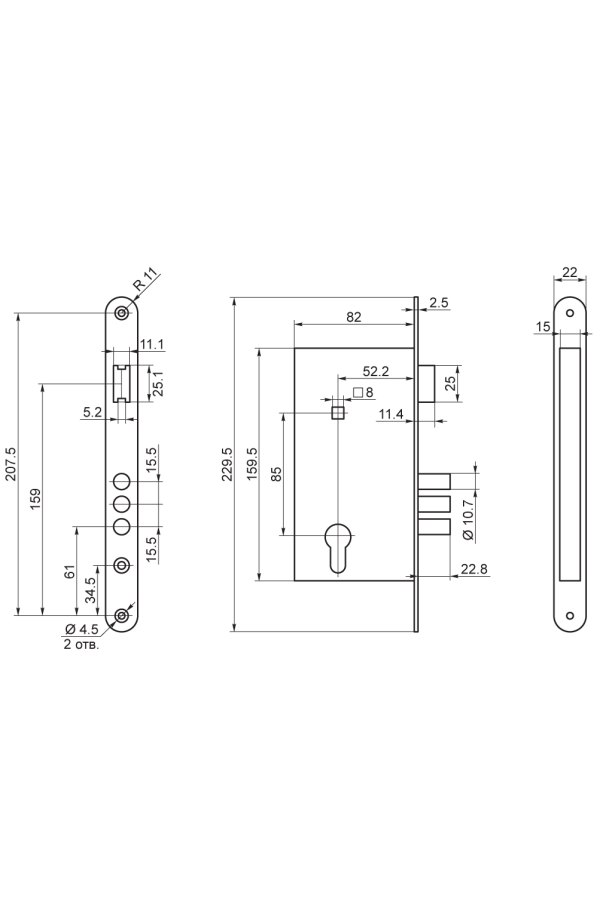 Рязань ЗВ 4-3/СП11 без ЦМ м/о 85мм 78000 Замок врезной б/руч. (12)