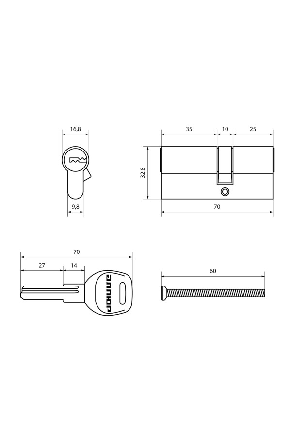 АЛЛЮР HD F 70-5К BP[25x10x35] (30x40) латунь перф.кл БЛИСТЕР Цилиндровый механизм (60,50,10)
